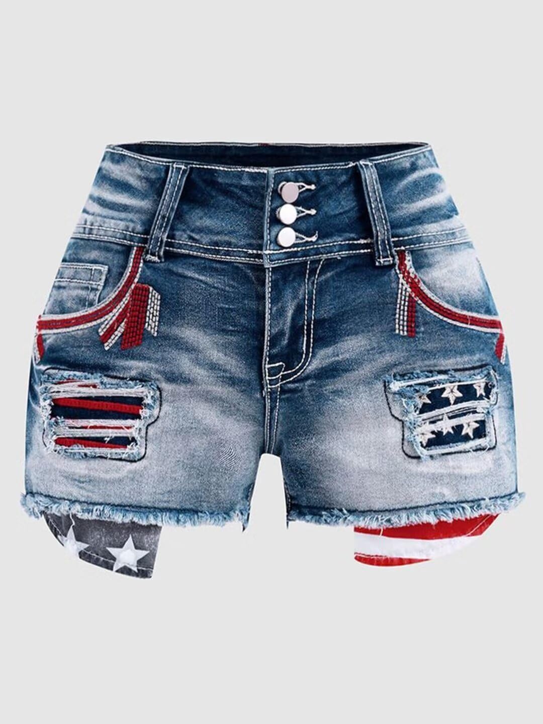 Flamingals Distressed Jean Shorts for Women High Waist American Flag Button Fly Raw Hem Denim Shorts