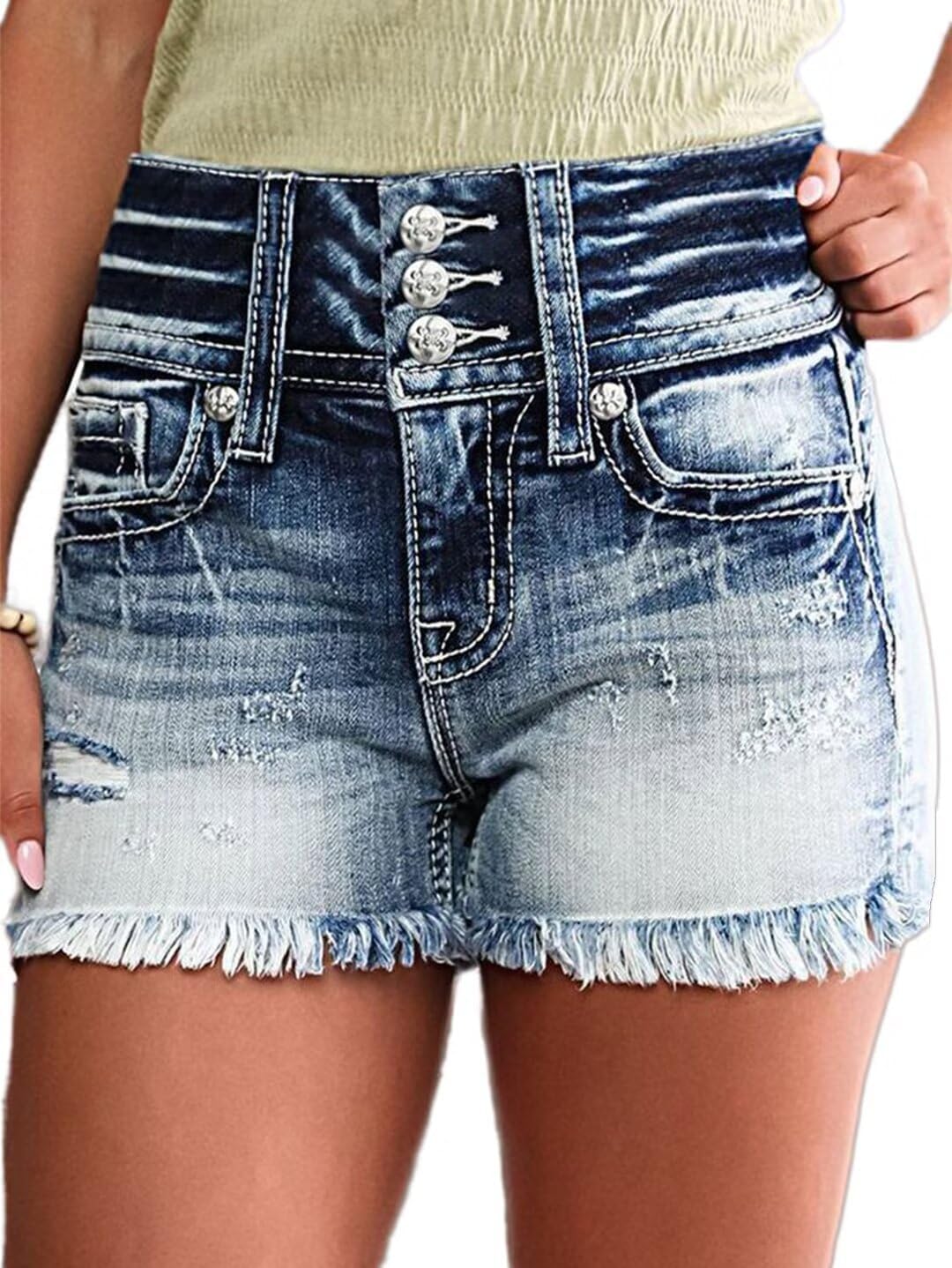 Flamingals Distressed Jean Shorts for Women High Waist American Flag Button Fly Raw Hem Denim Shorts