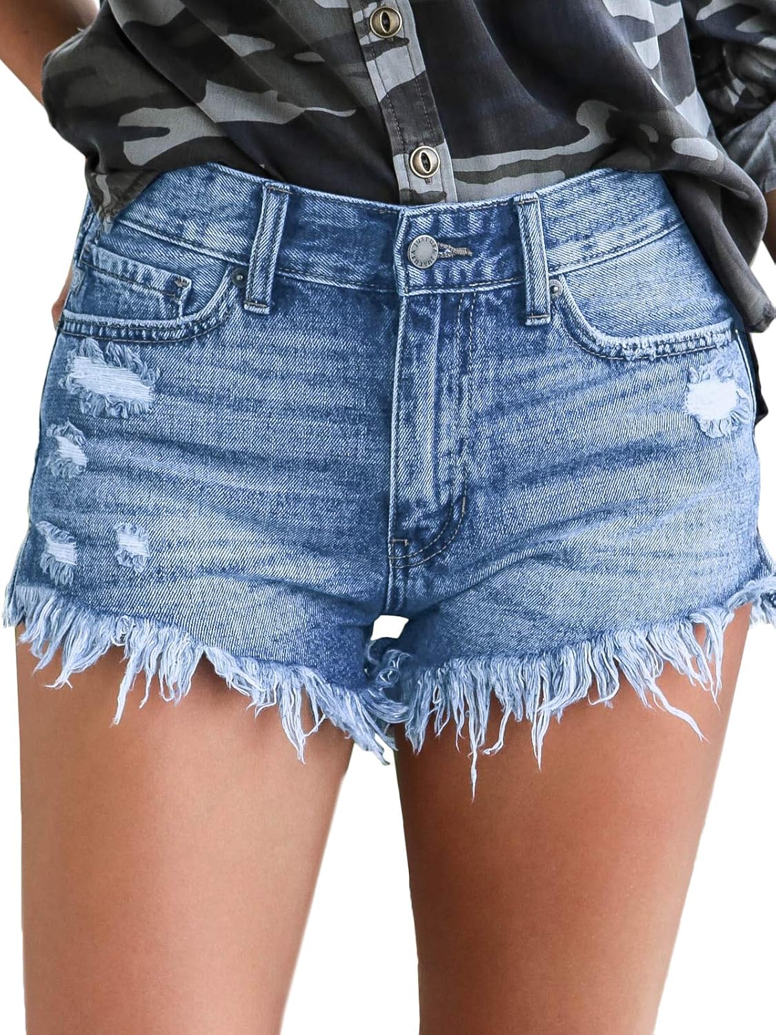 Govc Womens Jean Shorts Mid-Rise Frayed Raw Hemline Ripped Denim Short Jeans