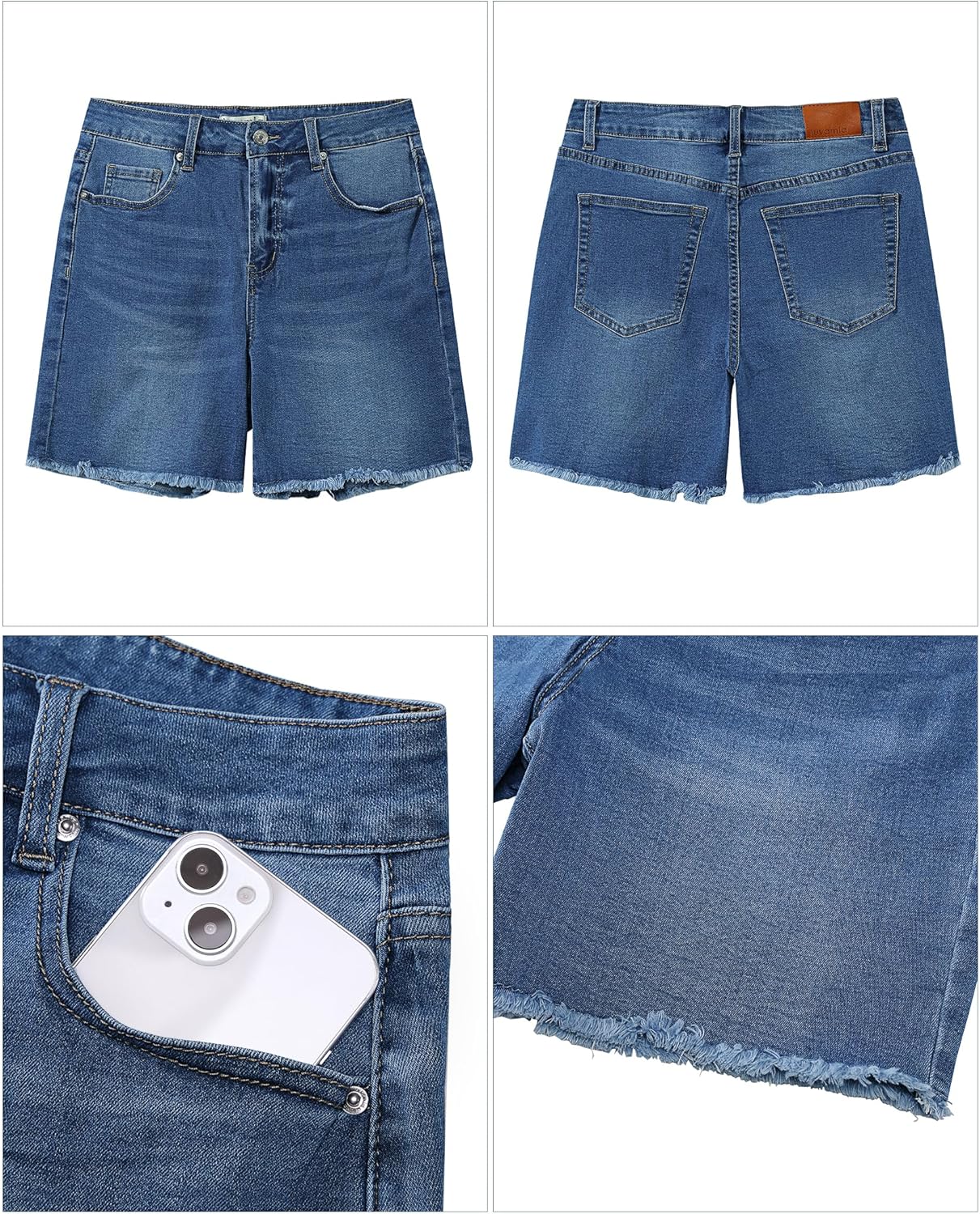 luvamia FleXclusive Jean Shorts for Women Trendy High Waisted Stretchy Denim Summer Raw Hem Mom Long Shorts Cutoff Jorts