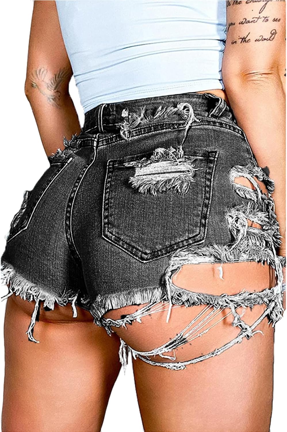 Susupeng Women Summer Irregular Waist Jean Shorts with Pockets Frayed Ripped Holes Cute Sexy Hot Mini Denim Shorts