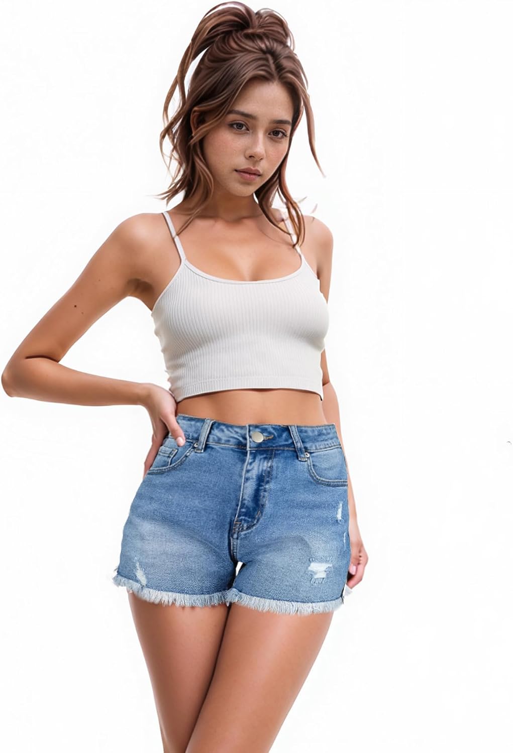 VAYEAH Jean Shorts Womens High Waisted Stretchy Ripped Denim Shorts