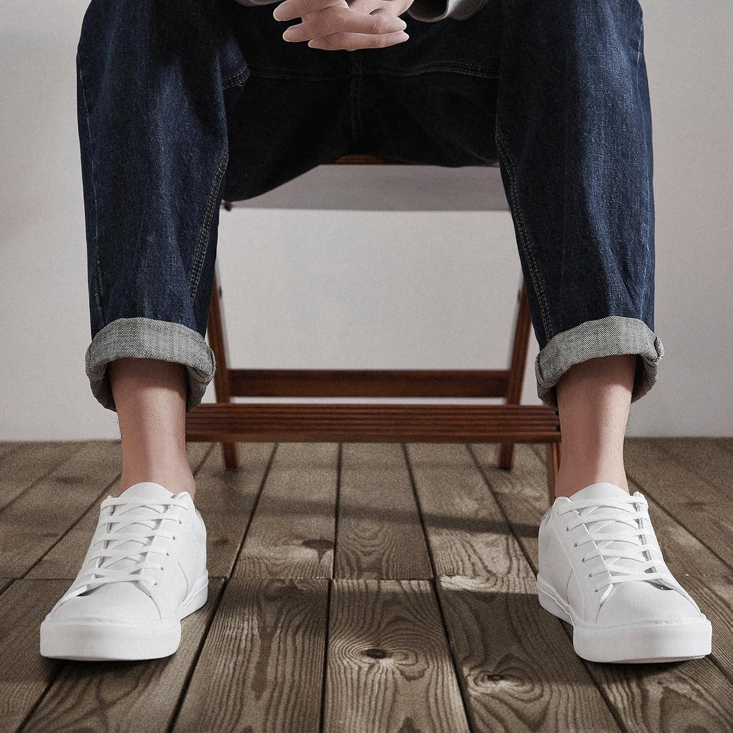 ZGR Men's Synthetic Leather White Sneakers,Low Top White Tennis Shoes,Lace up Casual Shoes