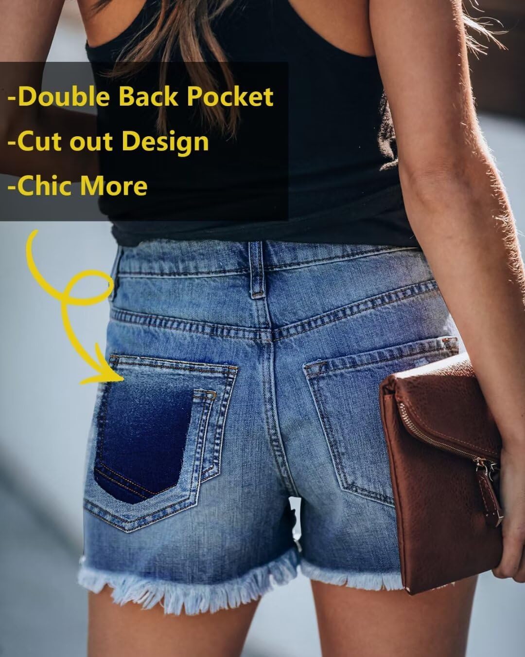 ZOLUCKY Women's Casual Summer Denim Shorts Mid Waisted Stretchy Ripped Jean Shorts with Pockets